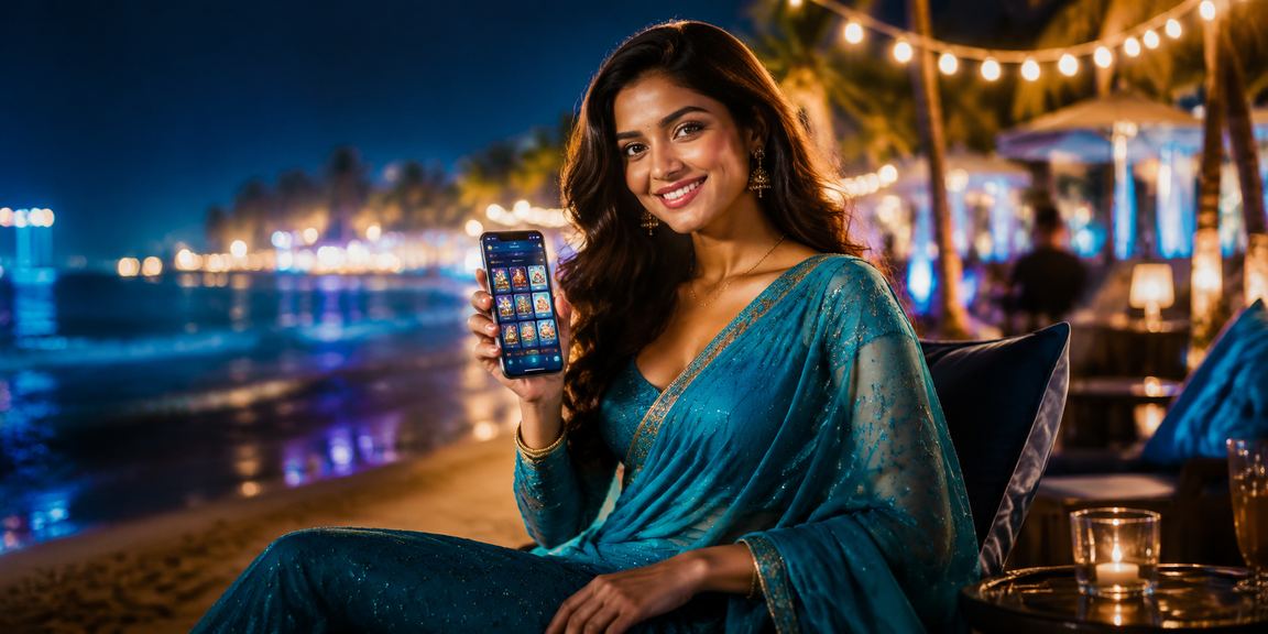 Mobile user playing casino games on 3dd in saree attire